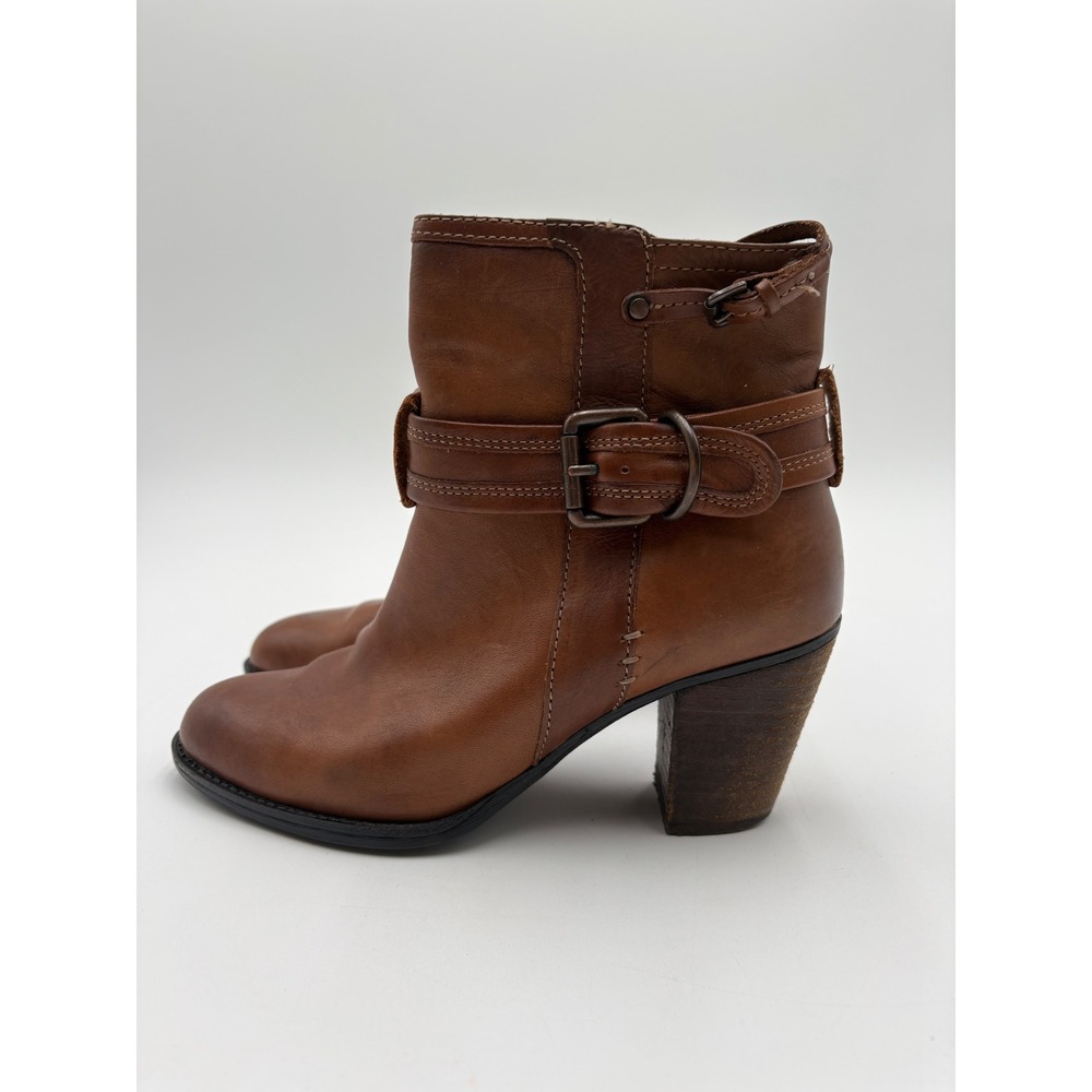 Sofft Womens Brown Leather Buckle Ankle Boots Block Heel Side Zip Booties Size 6 - Picture 2 of 15